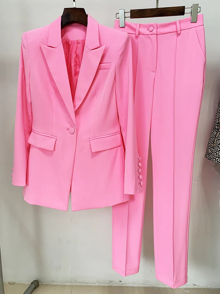 Conjunto de traje de pasarela para mujer, elegante blazer ajustado de un solo botón, pantalón de tubo, traje de dos piezas