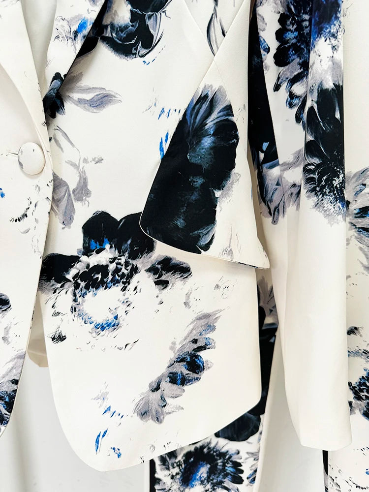 Elegant Floral Print Women's Blazer and Pencil Pants Set – Chic 2-Piece Suit for Stylish Occasions
