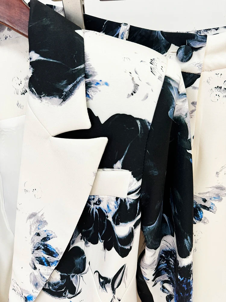 Elegant Floral Print Women's Blazer and Pencil Pants Set – Chic 2-Piece Suit for Stylish Occasions