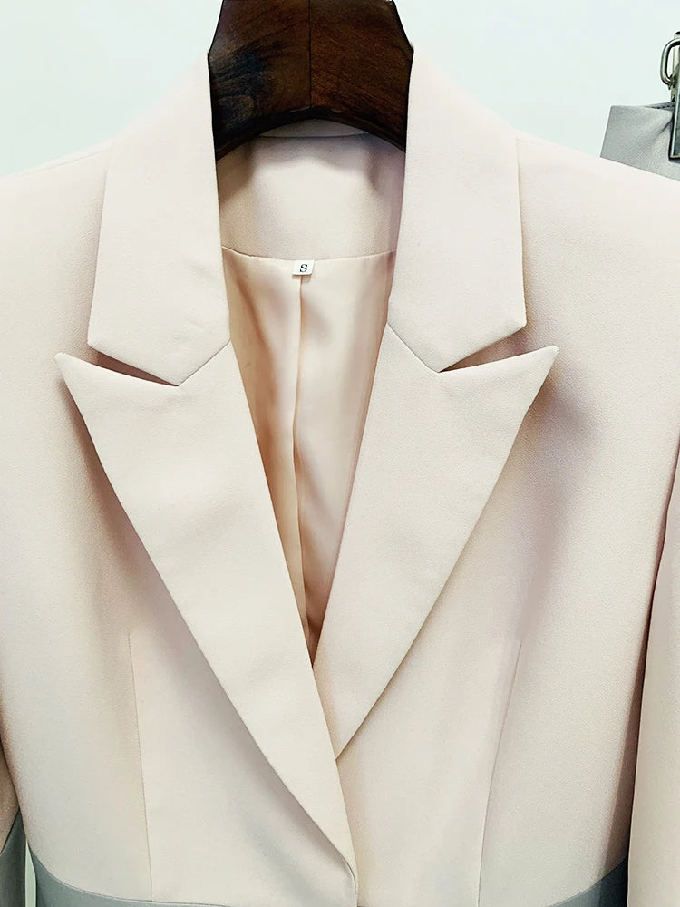 Conjunto de traje para mujer, estilo carrera, moda, blazer de un solo botón con bloques de color, pantalón ancho.