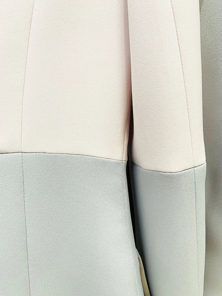 Conjunto de traje para mujer, estilo carrera, moda, blazer de un solo botón con bloques de color, pantalón ancho.