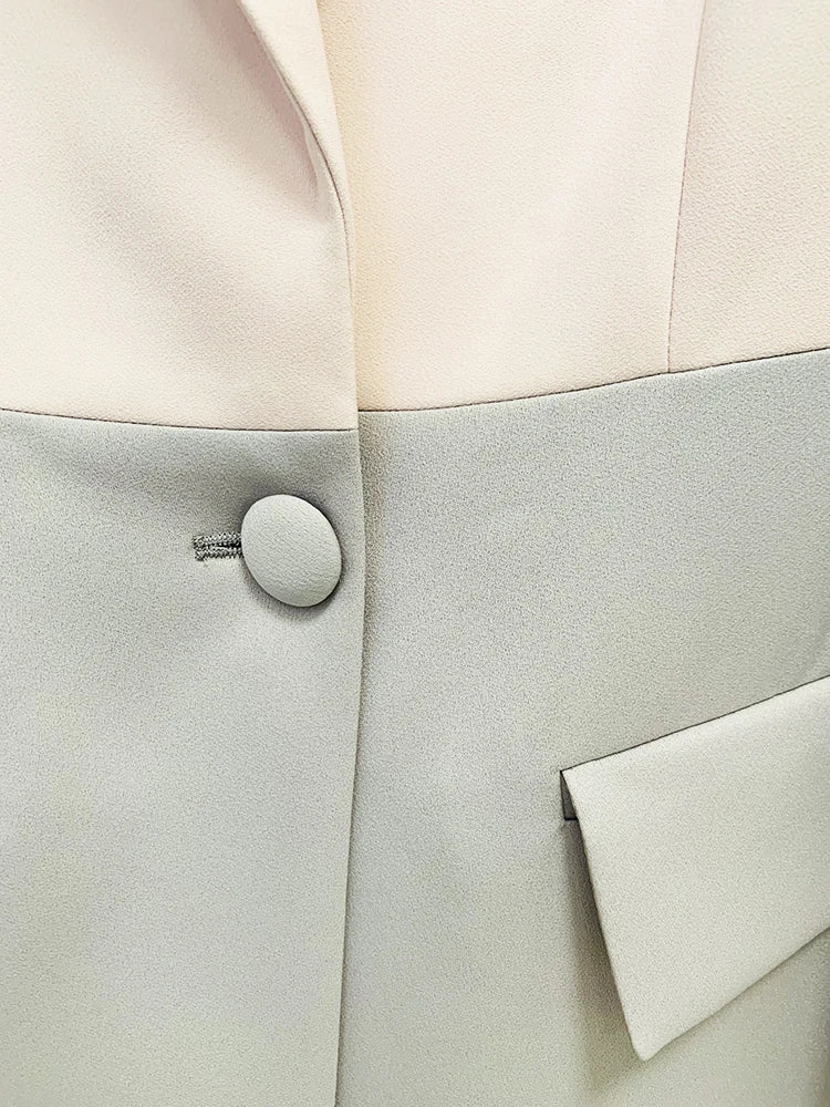 Conjunto de traje para mujer, estilo carrera, moda, blazer de un solo botón con bloques de color, pantalón ancho.