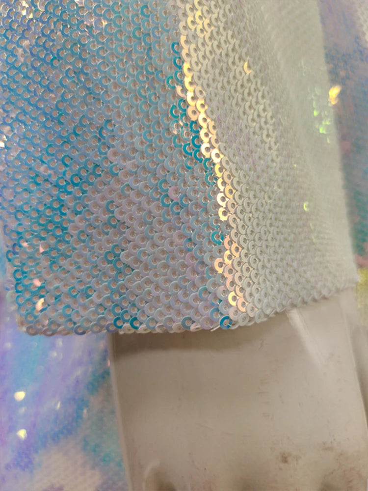 Conjunto de traje elegante para mujer, blazer y pantalones cortos con lentejuelas brillantes y un solo botón.