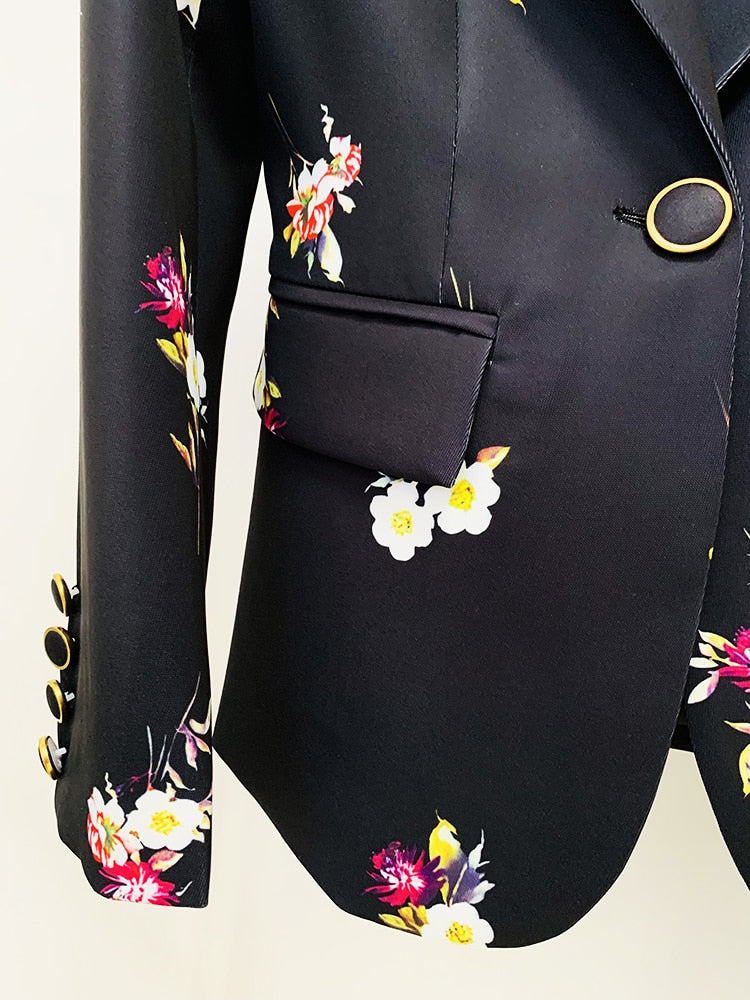 Fashion Designer Suit Set Women's Elegant Floral Printed Single Button Blazer Flare Pants Suit 2pcs