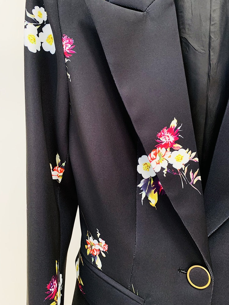 Fashion Designer Suit Set Women's Elegant Floral Printed Single Button Blazer Flare Pants Suit 2pcs
