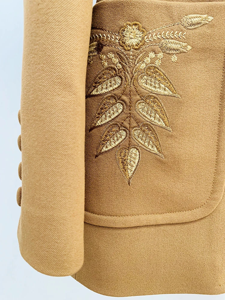 Conjunto de traje de moda más nuevo para mujer, blazer ajustado con bordado de botonadura sencilla, conjunto de 2 piezas