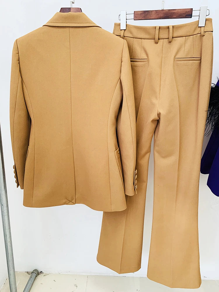 Conjunto de traje de moda más nuevo para mujer, blazer ajustado con bordado de botonadura sencilla, conjunto de 2 piezas