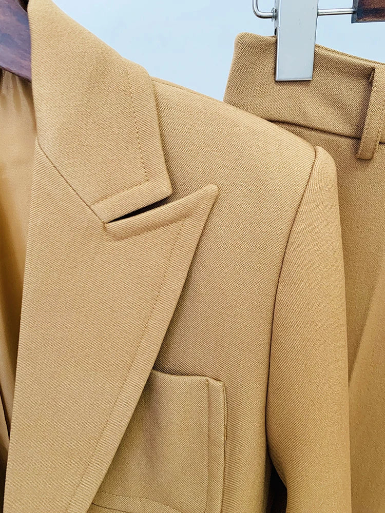Conjunto de traje de moda más nuevo para mujer, blazer ajustado con bordado de botonadura sencilla, conjunto de 2 piezas
