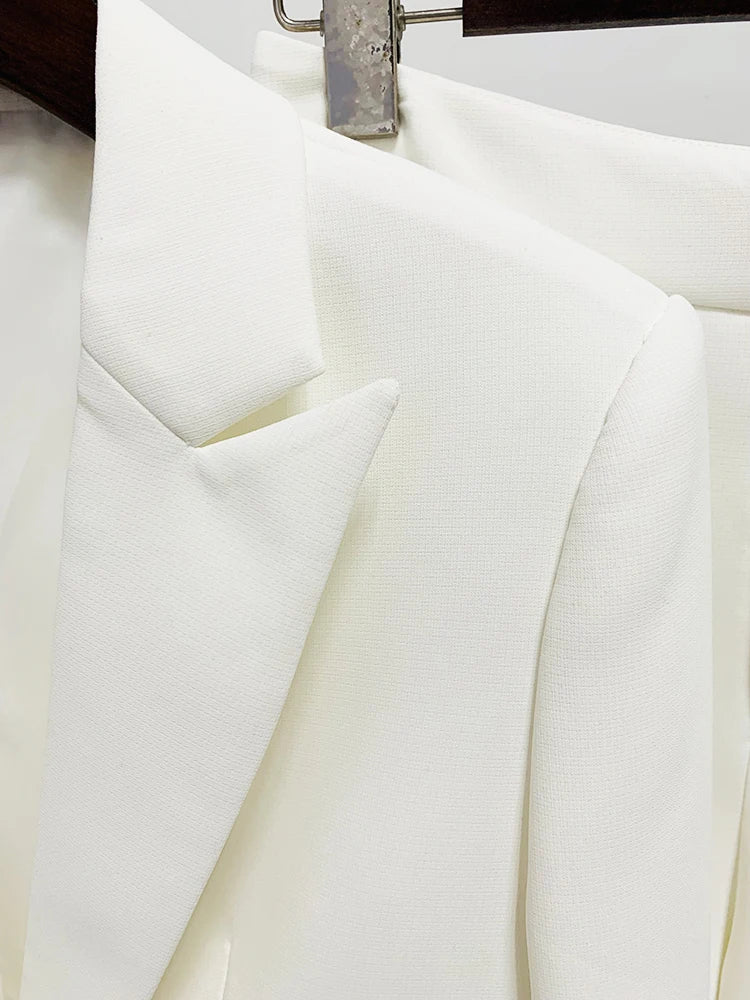 Chic Women's White Blazer and Wide Leg Pants Set with Elegant Ribbon Detail for Stylish Summer Looks