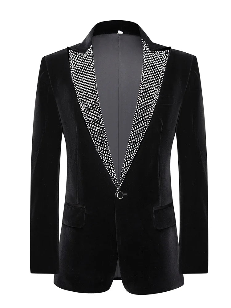 Men's Slim-Fit Black Sequined Blazer for Stage Performance and Special Events