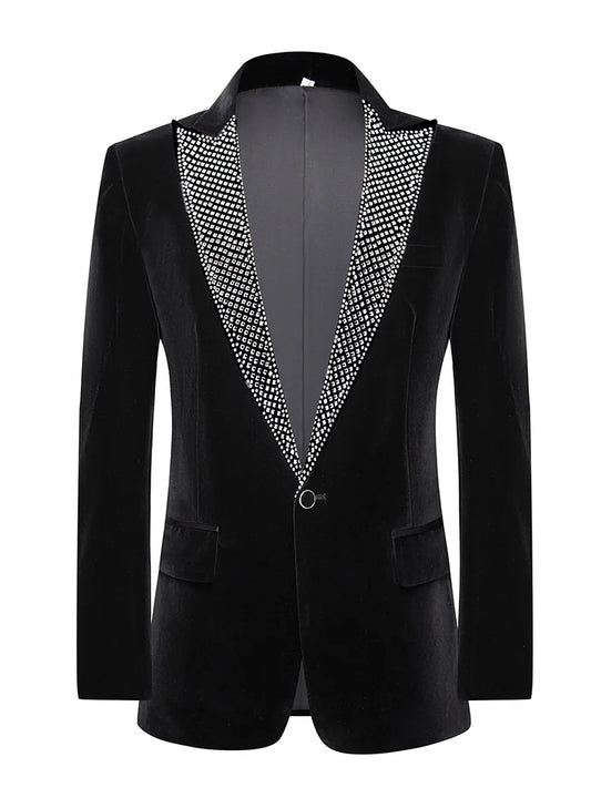 Men's Slim-Fit Black Sequined Blazer for Stage Performance and Special Events