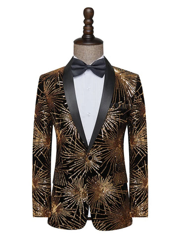 Men's Gold Sequin Performance Blazer for Stage Shows and Formal Events