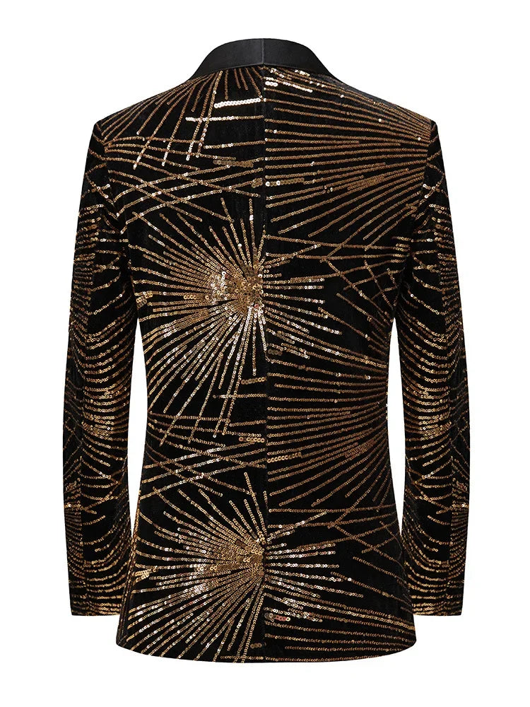 Men's Gold Sequin Performance Blazer for Stage Shows and Formal Events