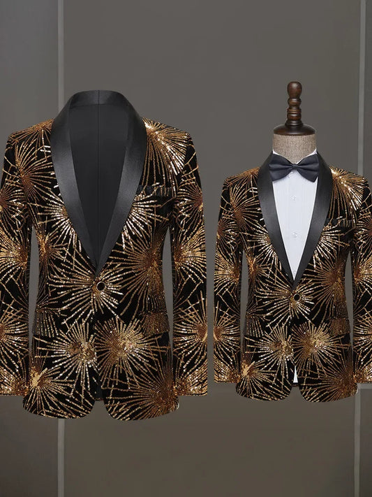 Men's Gold Sequin Performance Blazer for Stage Shows and Formal Events
