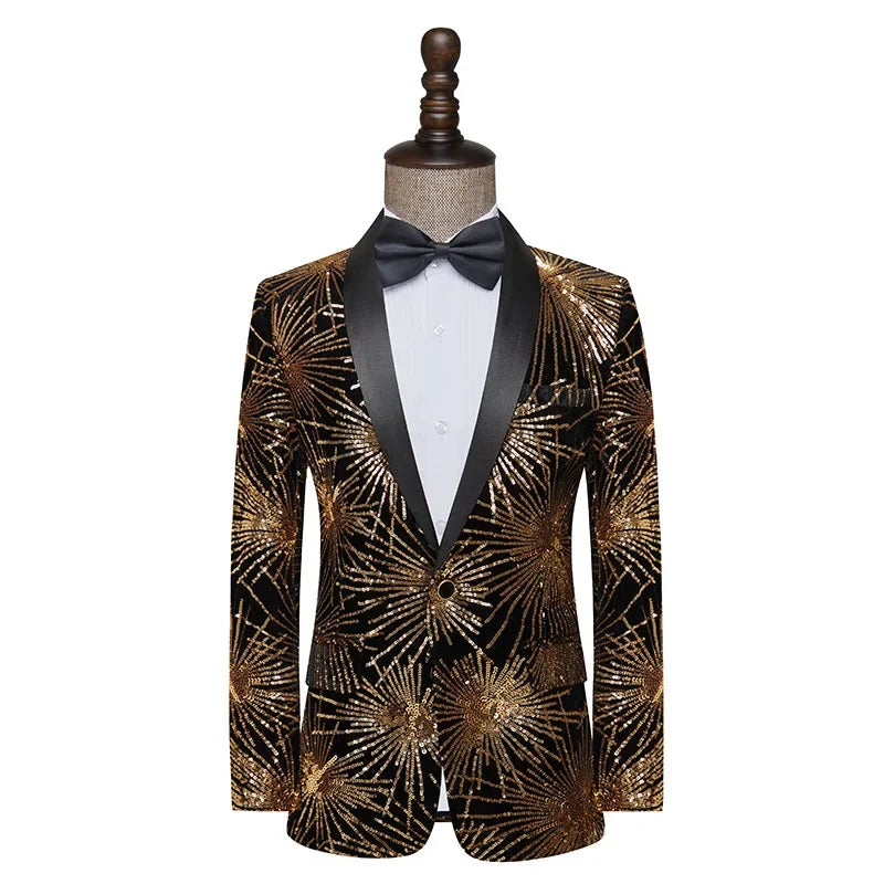 Men's Gold Sequin Performance Blazer for Stage Shows and Formal Events
