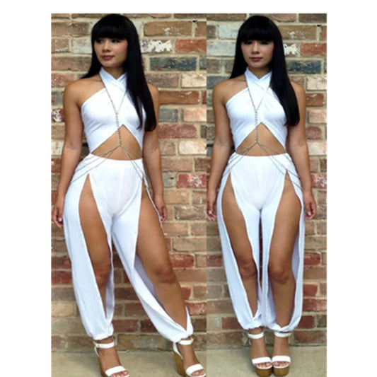 Fashion Two Pieces Set Women Clothing Bandage Sexy Crop Tops and High Waist Split Pants Sexy Clubwear Party Sets Summer