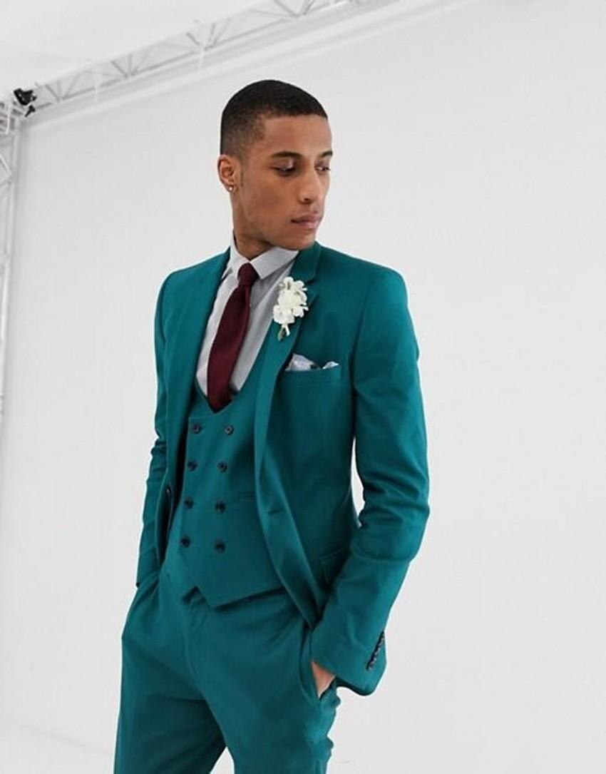 Custom Made Green Groom Tuxedos Notch Lapel Center Vent Groomsman Wedding 3 Piece Suit Men Business Jacket Blazer