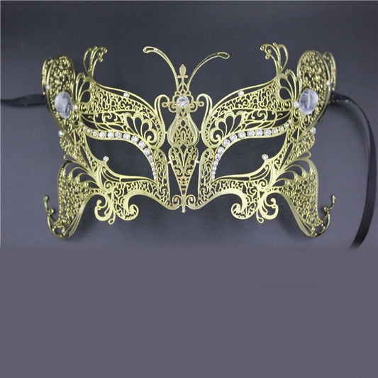 Woman Butterfly Diamond Laser Cut Venetian Masquerade Filigree Gold Silver Black Metal Mask Party Ball White Wedding Show Masks