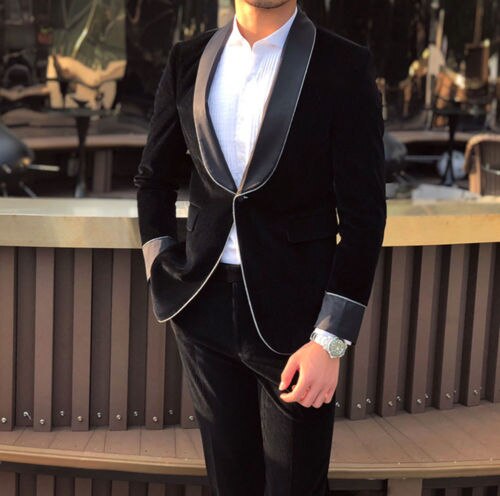 Single Button Men's Dance Party Dinner Party Black Dress Shawl Lapel Groom Wedding Jacket + Pants