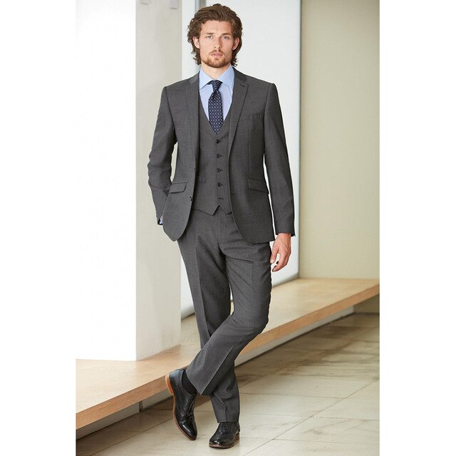 Traje de 3 piezas para hombre (chaqueta, pantalón, chaleco y corbata), entallado, para fiesta de graduación, a medida, para novio, color gris 