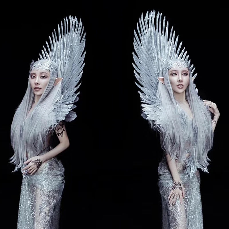 White Gold Feather Shoulder Wing Props Prince Princess Cosplay Feather Wings