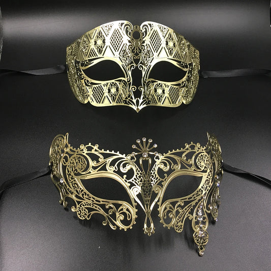 Silver Metal Filigree Men Women Venetian Masquerade Ball Masks Lovers Gold Mardi Gras Shows Ball Wedding Couple Party Mask Set