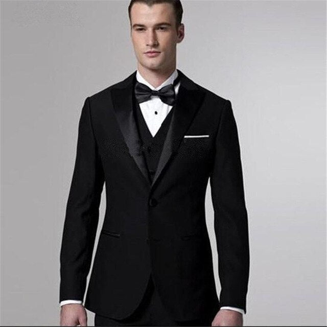 Costume Homme Blazer Noir Pantalon Hommes Costumes 3 Pièces Veste + Pantalon + Gilet Slim Fit Mariage Garçons D'honneur Smoking Formel Tenue De Soirée Vêtements 