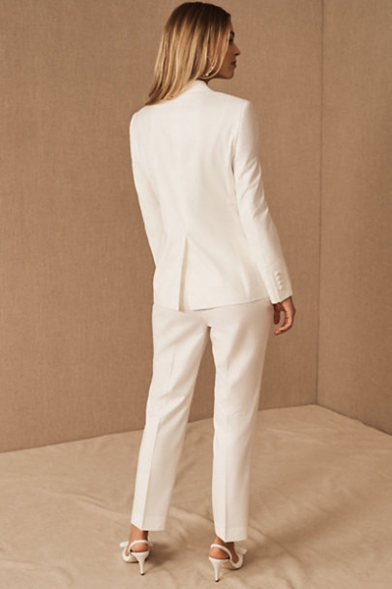 White Bridal Pants Suits V Neck Long Sleeve Wedding Prom Gowns Party Wear For Women 2 Piece