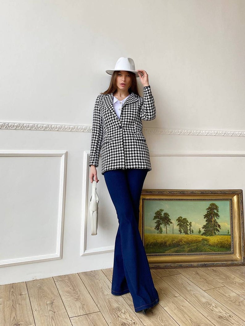 Blazer de novia a cuadros blanco y negro para boda, traje de mujer para fiesta de noche, esmoquin, ropa formal para madre de la novia, una pieza 