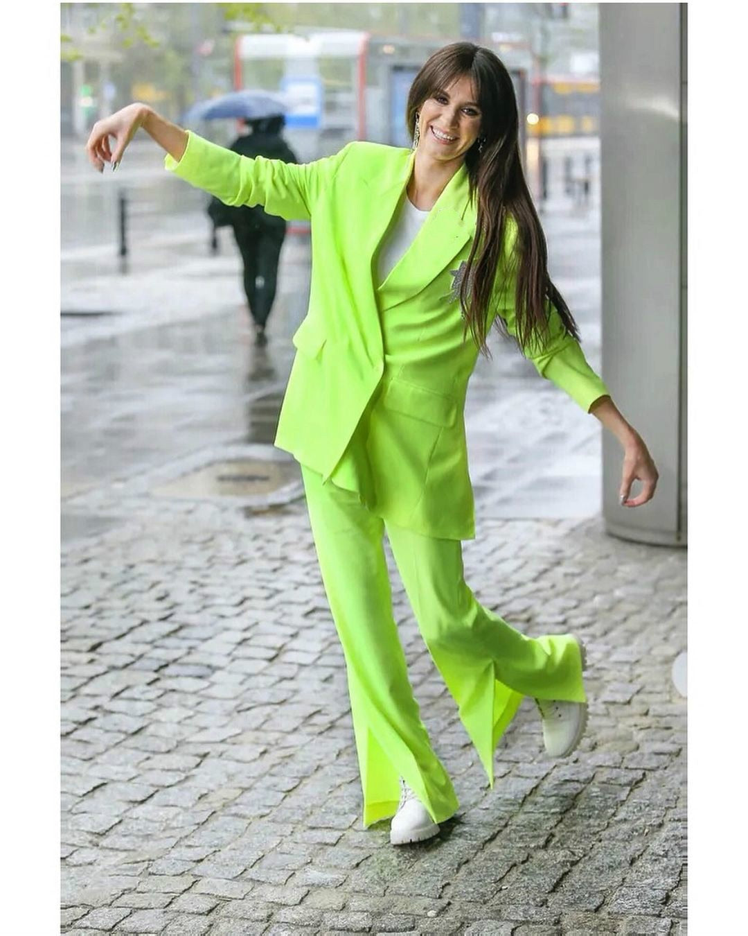 Blazer vert vif pour femme, tenue décontractée, ample, pour le bureau, les fêtes, les bals, les tapis rouges (veste + pantalon) 