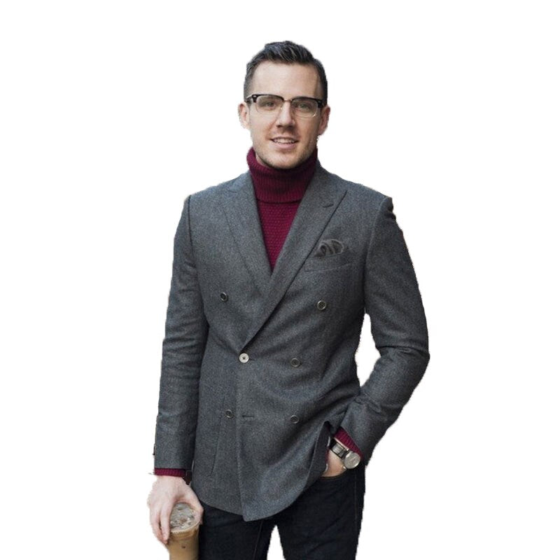 Grey Men Suits For Wedding Tweed Tuxedos Best Man Wear Wedding Dress Prom Dresses Business Suit Two Pieces Suit(Jacket+Pants)