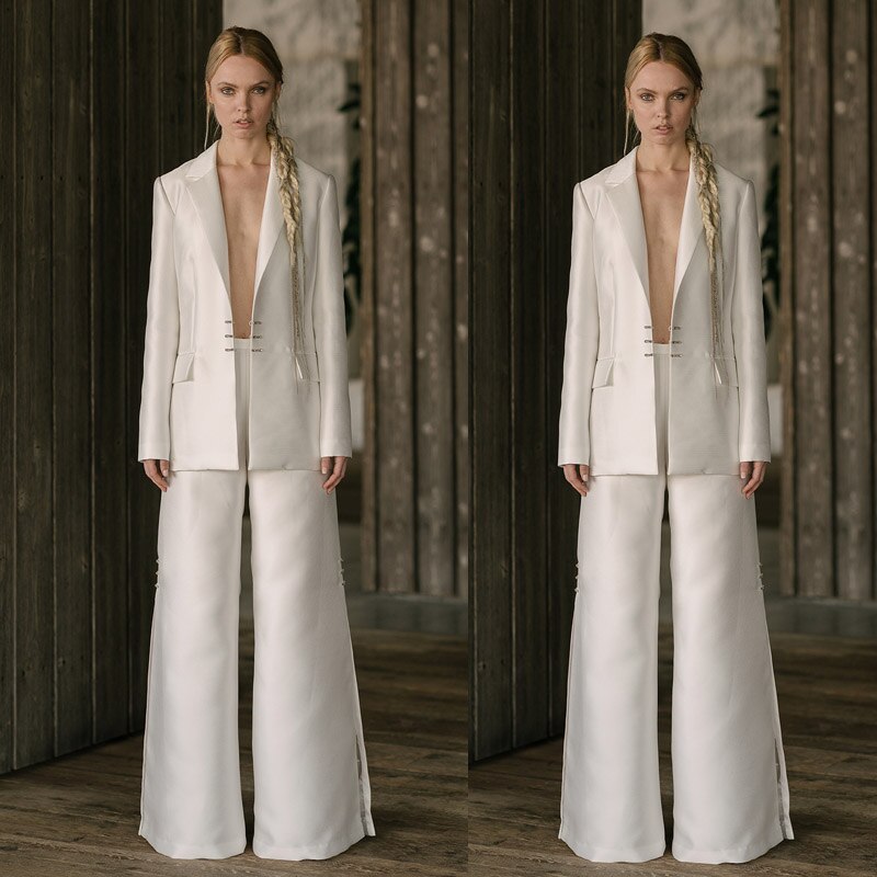 Women Suits Evening Dresses Sexy V Neck Long Sleeve Pant Suits Prom Gowns Party Wear