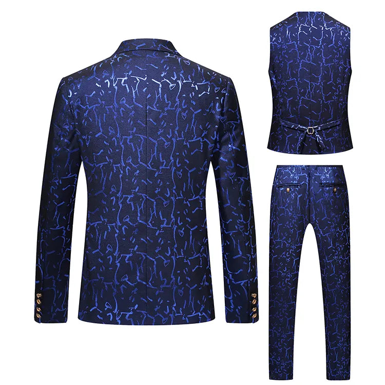 Traje de hombre, traje de jacquard hueco, traje de banquete, vestido de novia, vino rojo, azul y verde. 