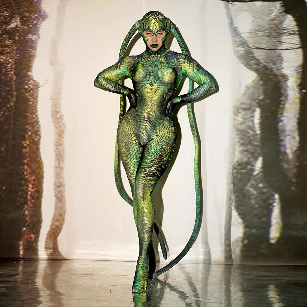 Body vert en peau de serpent extraterrestre pour femme, idéal pour Halloween, cosplay ou performance sur scène 