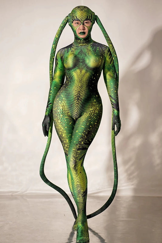 Body vert en peau de serpent extraterrestre pour femme, idéal pour Halloween, cosplay ou performance sur scène 