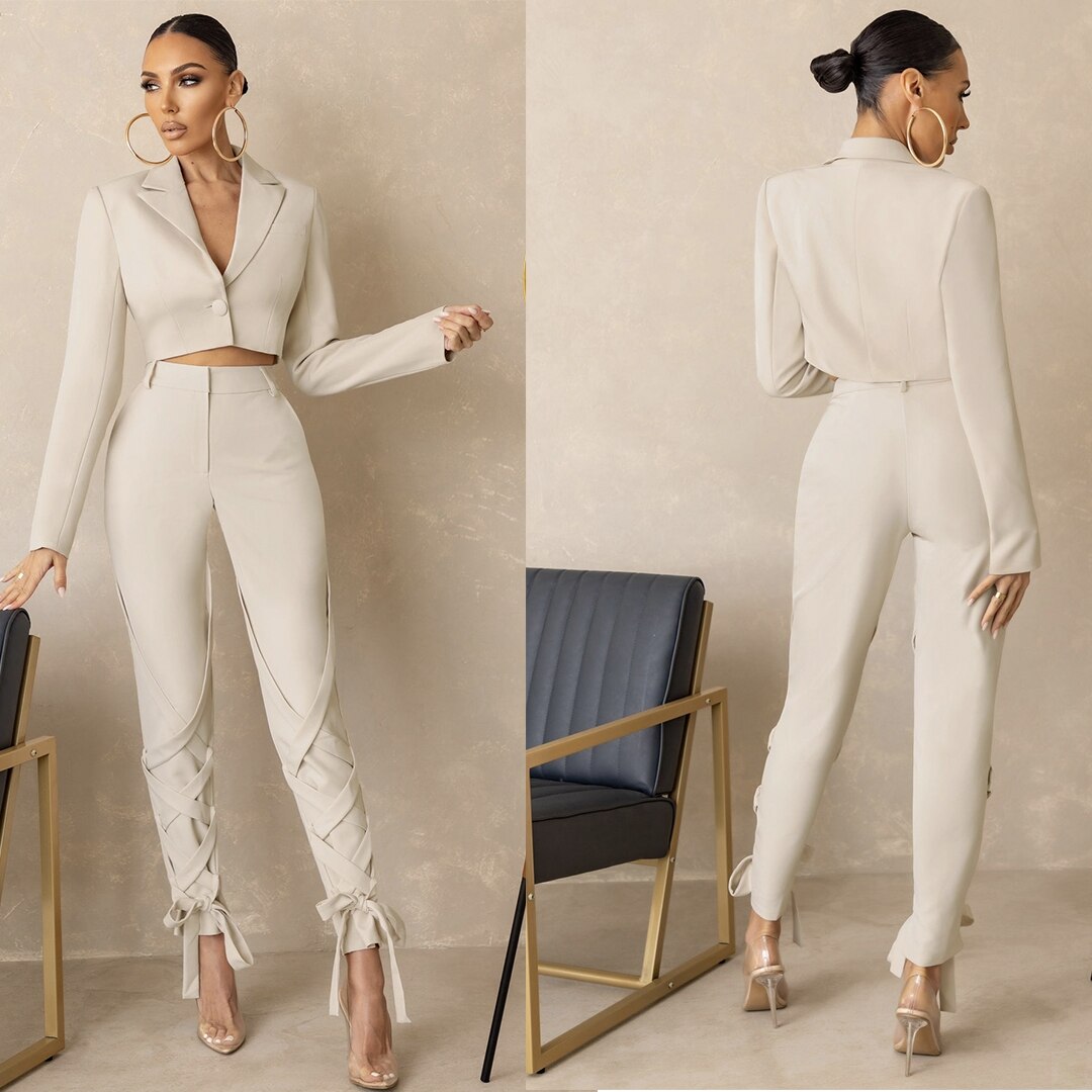 Blazer de mujer hecho a mano, traje de chaqueta corta, corte entallado, traje formal para fiesta de noche, boda, 2 piezas 