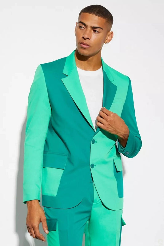 Esmoquin de boda para hombre, color verde, a juego, con solapas de pico, conjunto de chaqueta formal de negocios de 2 piezas