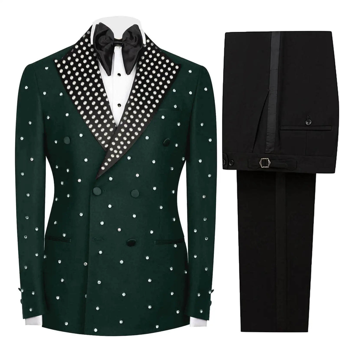Handsome Beading Men Wedding Tuxedos Pearls Peaked Lapel Tailored Pants Suits Birthday Party Prom Groom Wear 2 Pieces