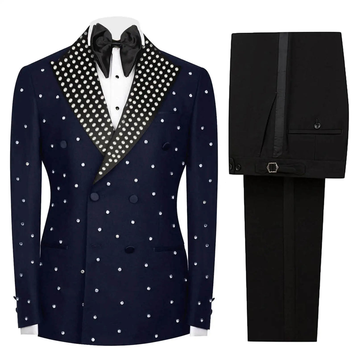 Handsome Beading Men Wedding Tuxedos Pearls Peaked Lapel Tailored Pants Suits Birthday Party Prom Groom Wear 2 Pieces