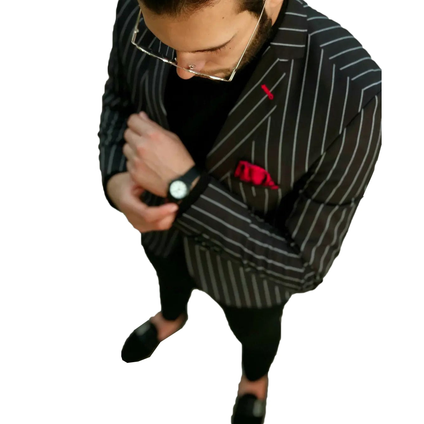 Trajes de hombre negros a rayas de una pieza con chaqueta a medida, trajes de novio de diseñador para boda, ocasiones formales, sin pantalones 