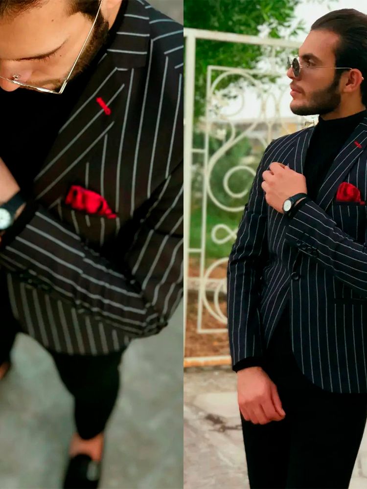 Trajes de hombre negros a rayas de una pieza con chaqueta a medida, trajes de novio de diseñador para boda, ocasiones formales, sin pantalones 