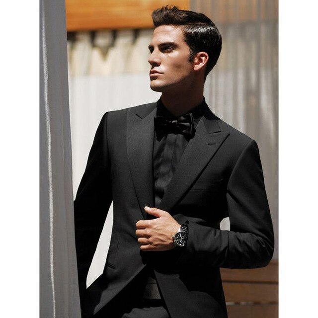 Trajes de boda negros para hombre, 2 piezas (chaqueta + pantalón), diseños de esmoquin de novio, corte entallado, blazer de graduación a medida. 