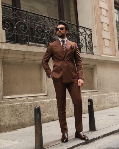 Costume marron pour homme, revers en pointe, croisé, smoking de marié formel, blazer, smoking de mariage, affaires, 2 pièces, veste et pantalon 
