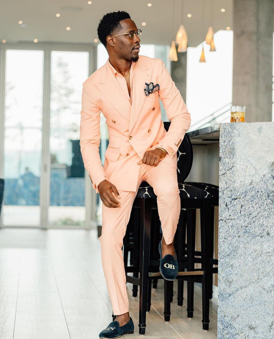 Esmoquin de boda de doble botonadura para hombre, 2 piezas, traje de novio, pantalón, chaqueta, fiesta, graduación, ropa de negocios, traje para hombre 