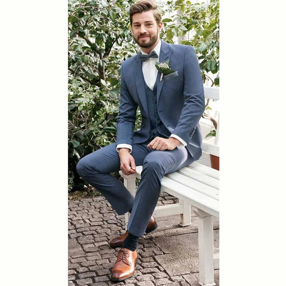 Handsome Gray Suit for Men 3 Piece Jacket Vest Pants Notch Lapel Male Clothing Formal Wedding Party Groom Business Blazers Sets
