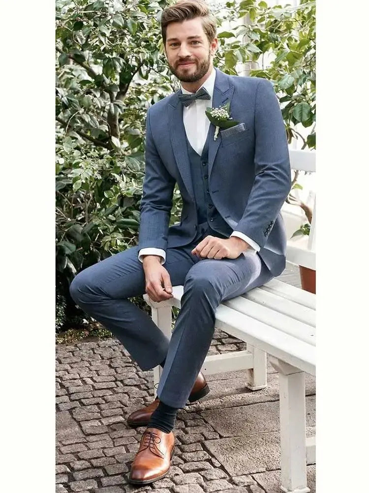 Handsome Gray Suit for Men 3 Piece Jacket Vest Pants Notch Lapel Male Clothing Formal Wedding Party Groom Business Blazers Sets