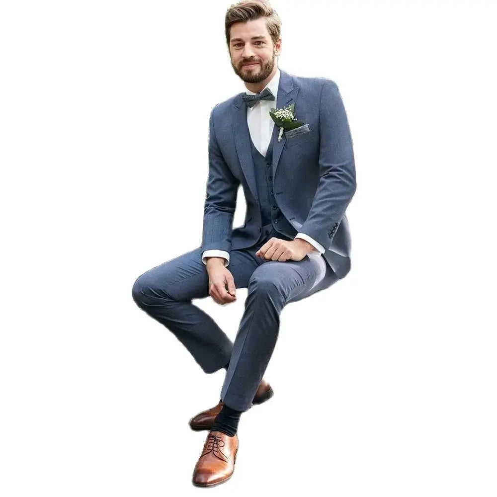 Handsome Gray Suit for Men 3 Piece Jacket Vest Pants Notch Lapel Male Clothing Formal Wedding Party Groom Business Blazers Sets