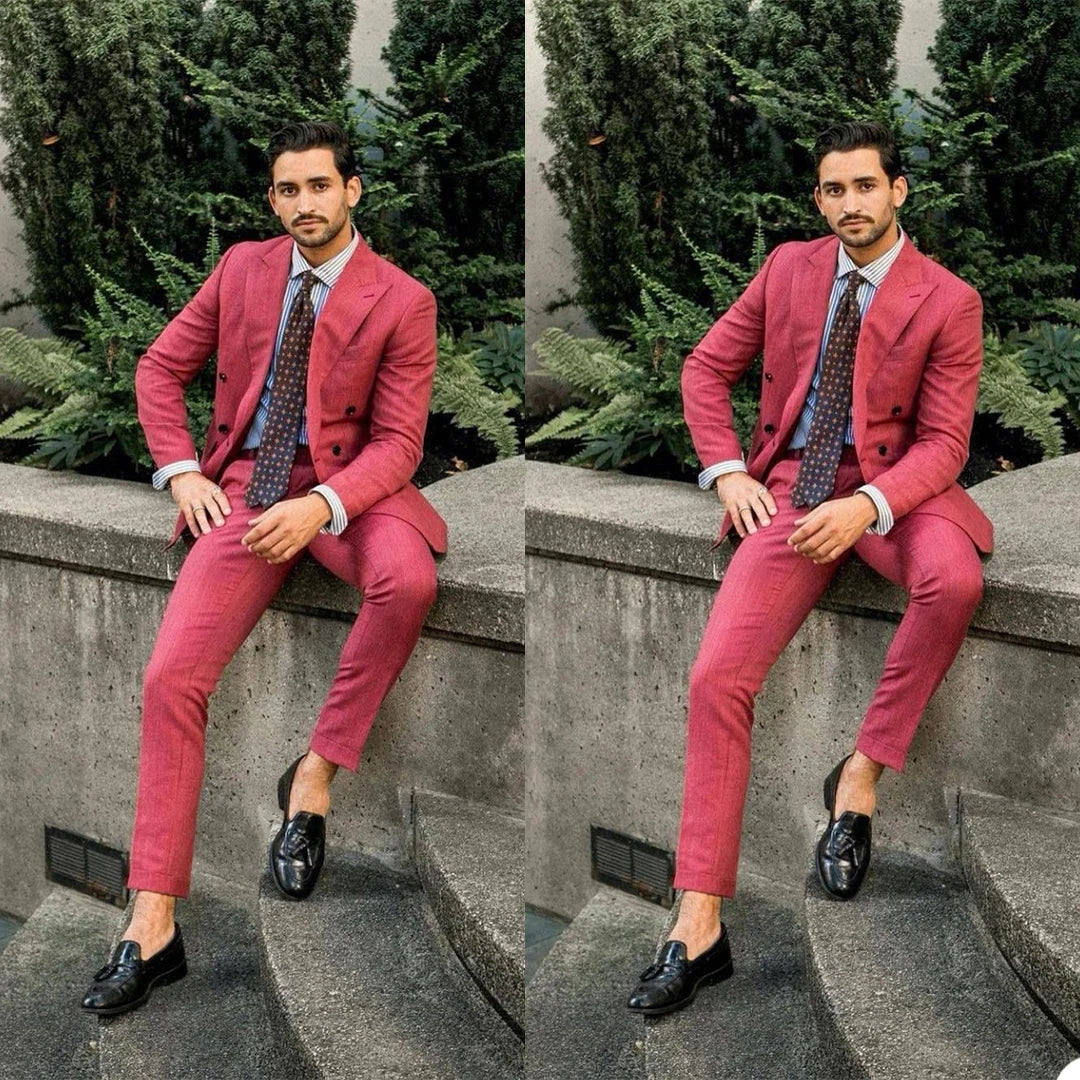 Groom Wedding Tuxedos Double Breasted Suits Prom Party Business Outfit Two Pieces (Jacket+Pants)