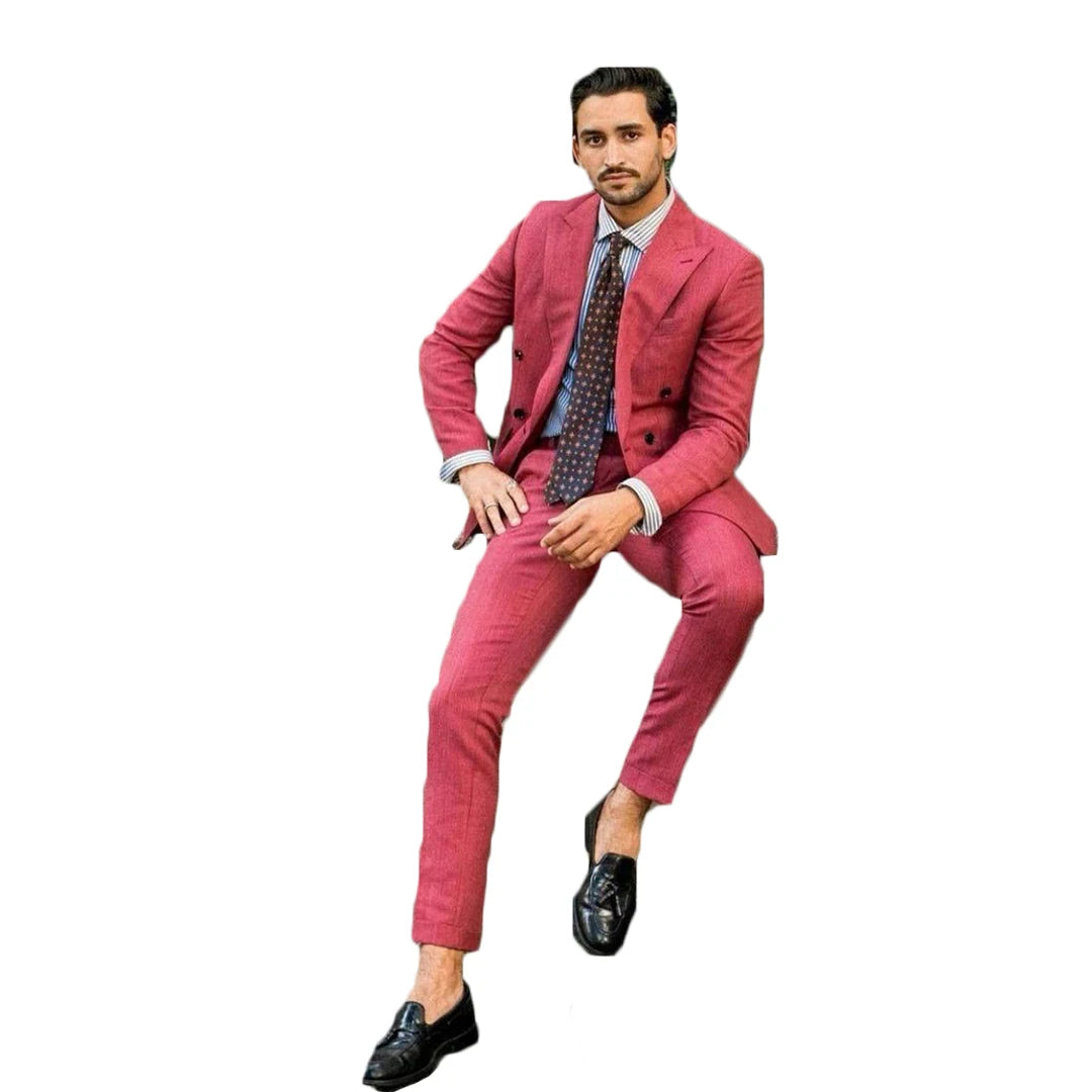 Groom Wedding Tuxedos Double Breasted Suits Prom Party Business Outfit Two Pieces (Jacket+Pants)