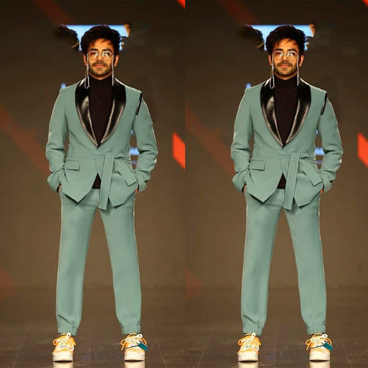 Men Suits With Belt Two Pieces Jacket And Pants Custom Made Designer Wedding Formal Occasiom